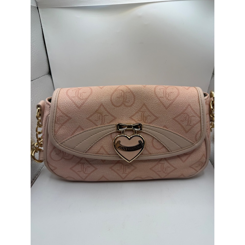 Juicy Couture Pink Monogram Heart Logo Crossbody Bag Gold Tone Hardware RN108833